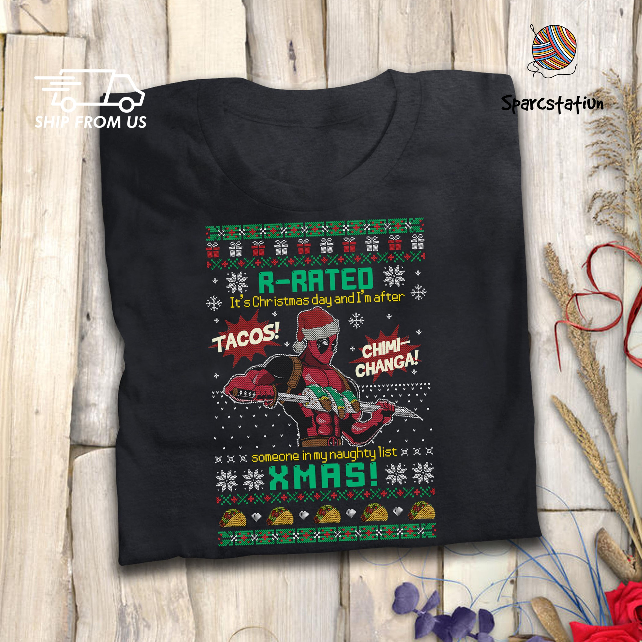 It's Christmas And I'm After Tacos  Christmas Deadpool T Shirt