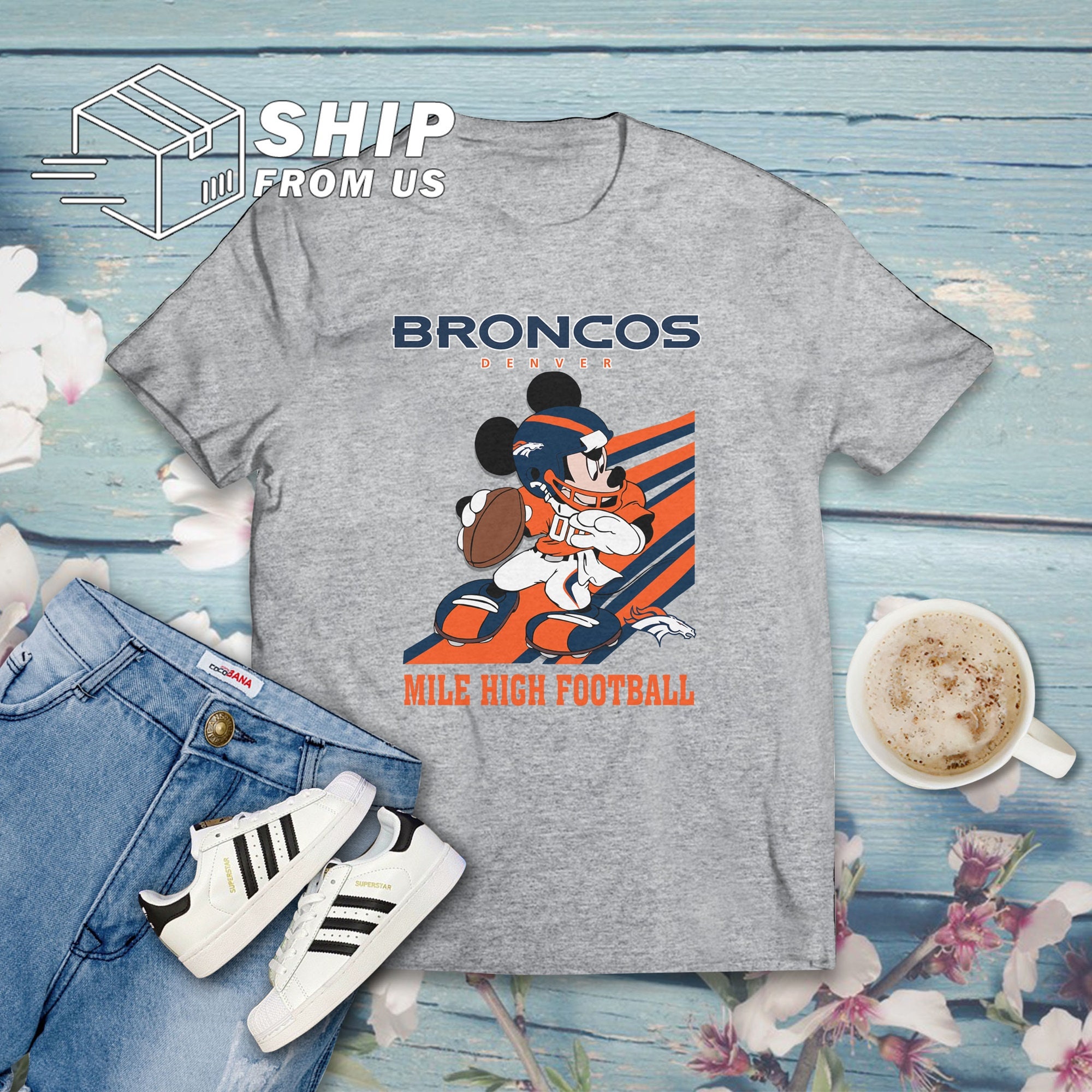 Mickey Mouse Denver Broncos American Football Team T Shirt