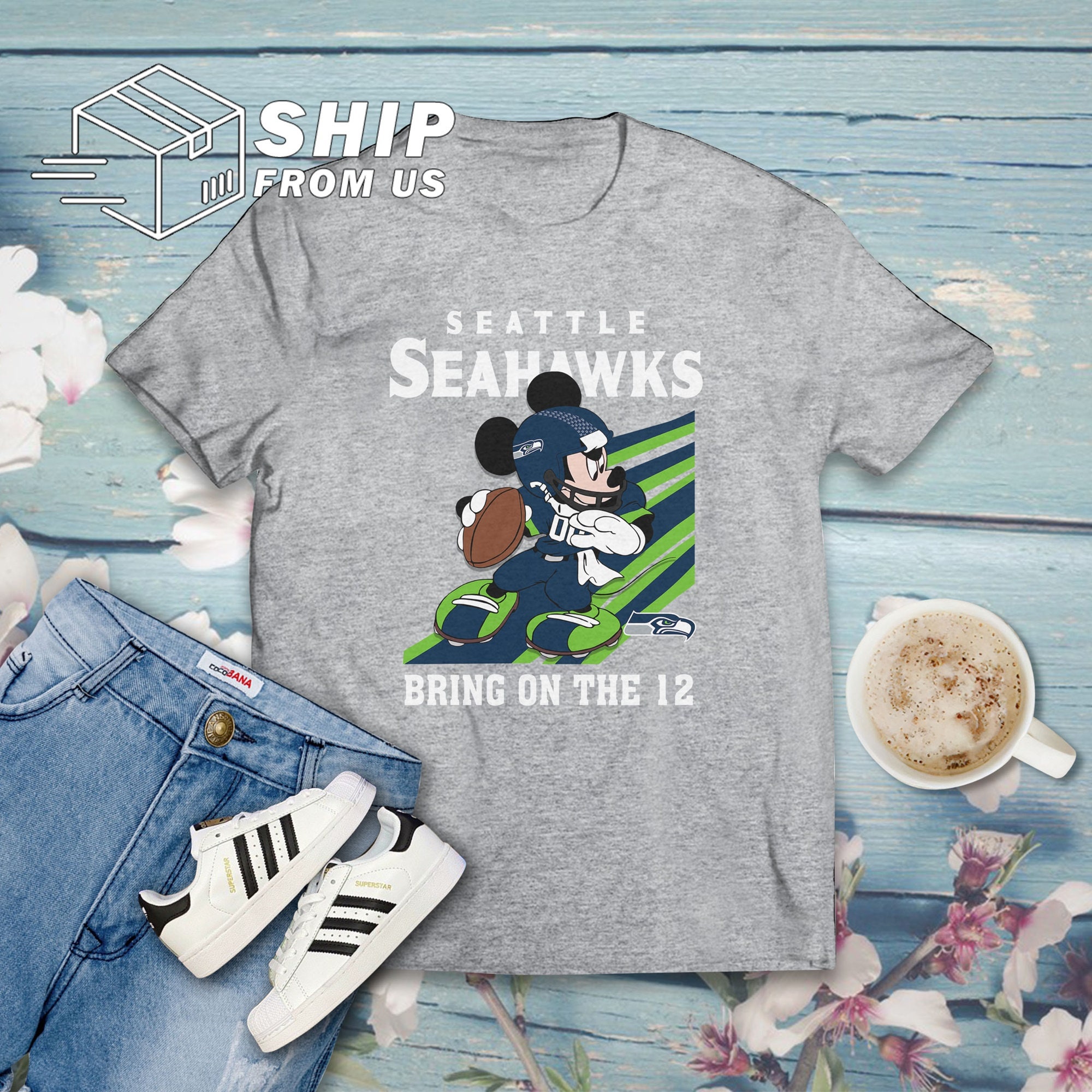 Bring On The 12 Slogan Mickey Mouse Seattle Seahawks Football Team T Shirt