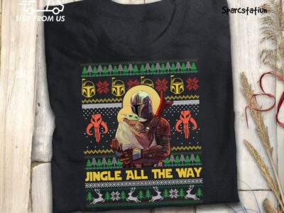 Jingle All The Way Ugly Christmas Sweater Yoda Boba Fett Shirt