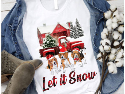 Let It Snow Beagle Dog Christmas�T Shirt 100% Cotton