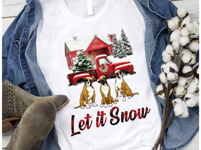 Let It Snow Boxer Dog Christmas T Shirt 100% Cotton
