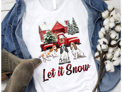 Let It Snow Cocker Spaniel Christmas T Shirt 100% Cotton