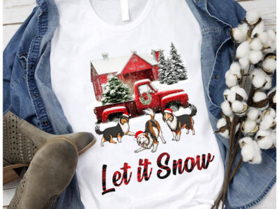Let It Snow Collie Dog Christmas T Shirt 100% Cotton
