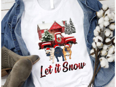 Let It Snow French Bulldog Chrsitmas T Shirt 100% Cotton
