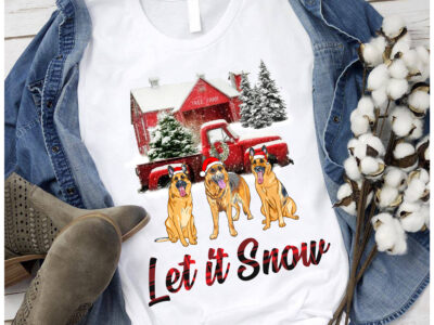 Let It Snow German Shepherd Christmas T Shirt 100% Cotton