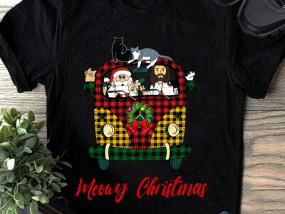 Meowy Christmas Shirt Santa Jesus Cats Car
