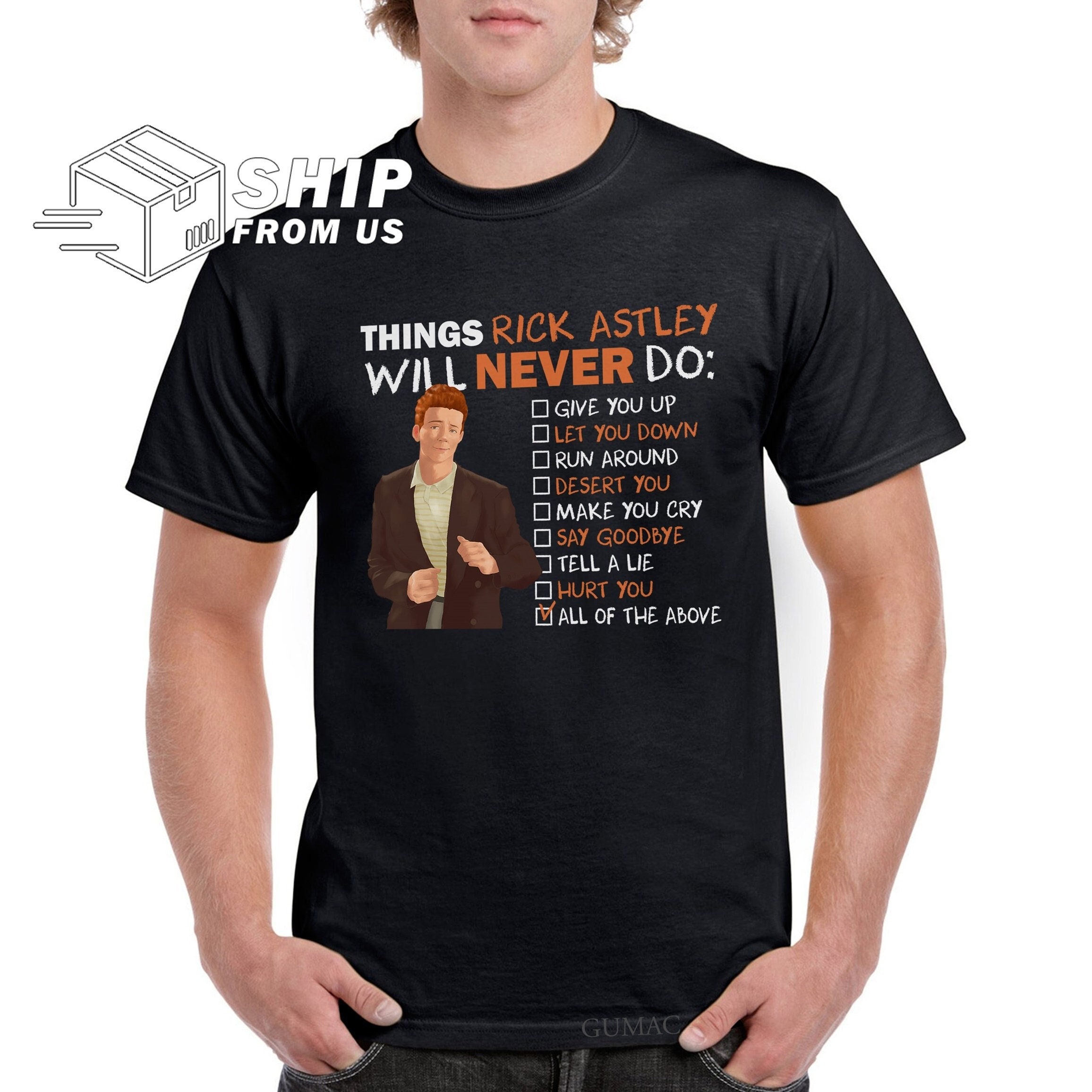 Things Rick Astley Will Never Do Give You Up Let You Down Funny Rick Astley T Shirt
