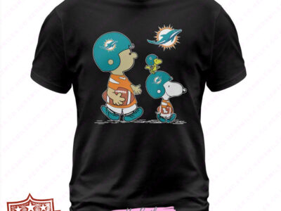Snoopy Woodstock & Charlie Brown and Miami Dolphins Teams Shirt