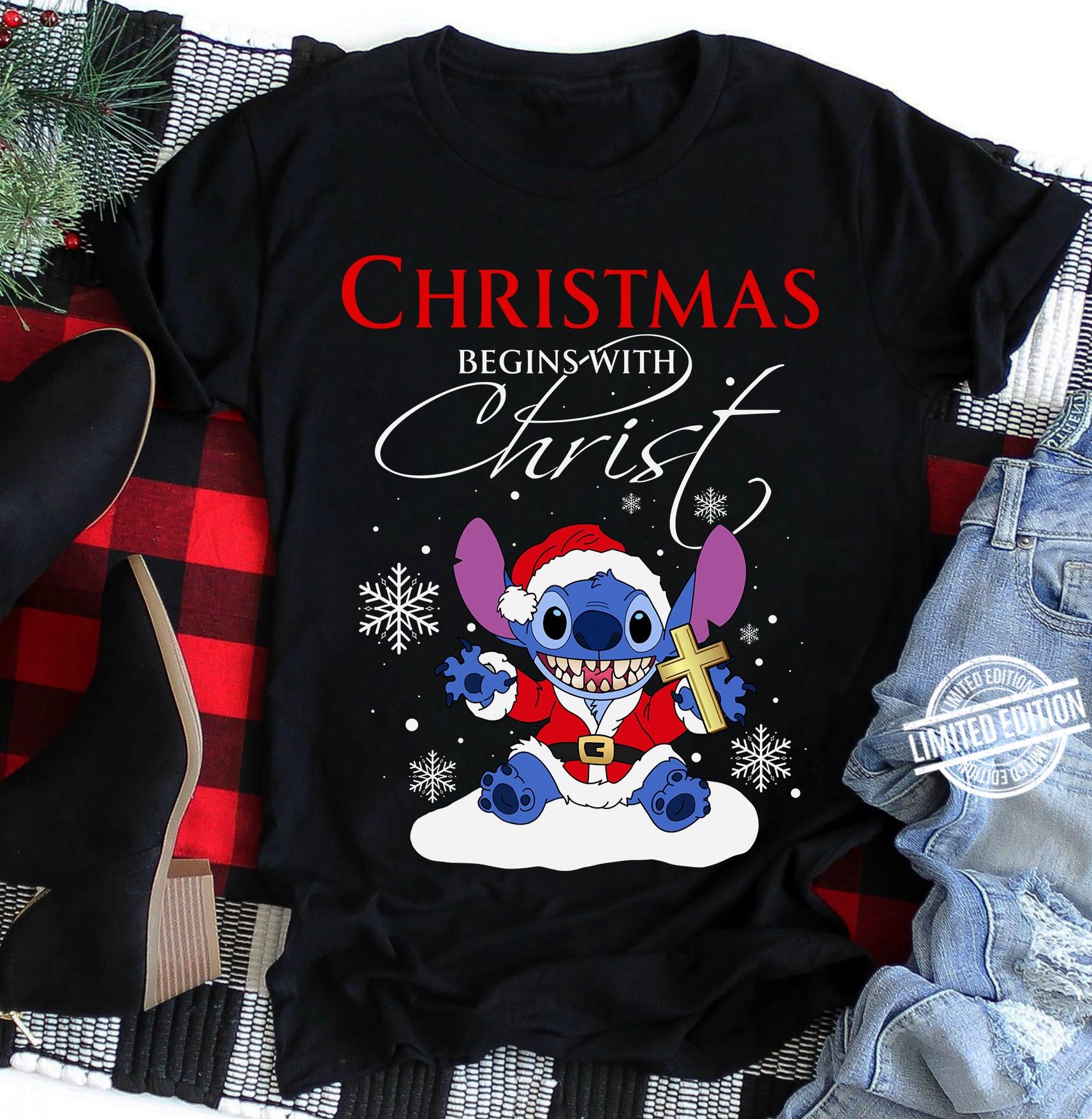 Stitch Christmas Begins With Christ Shirt