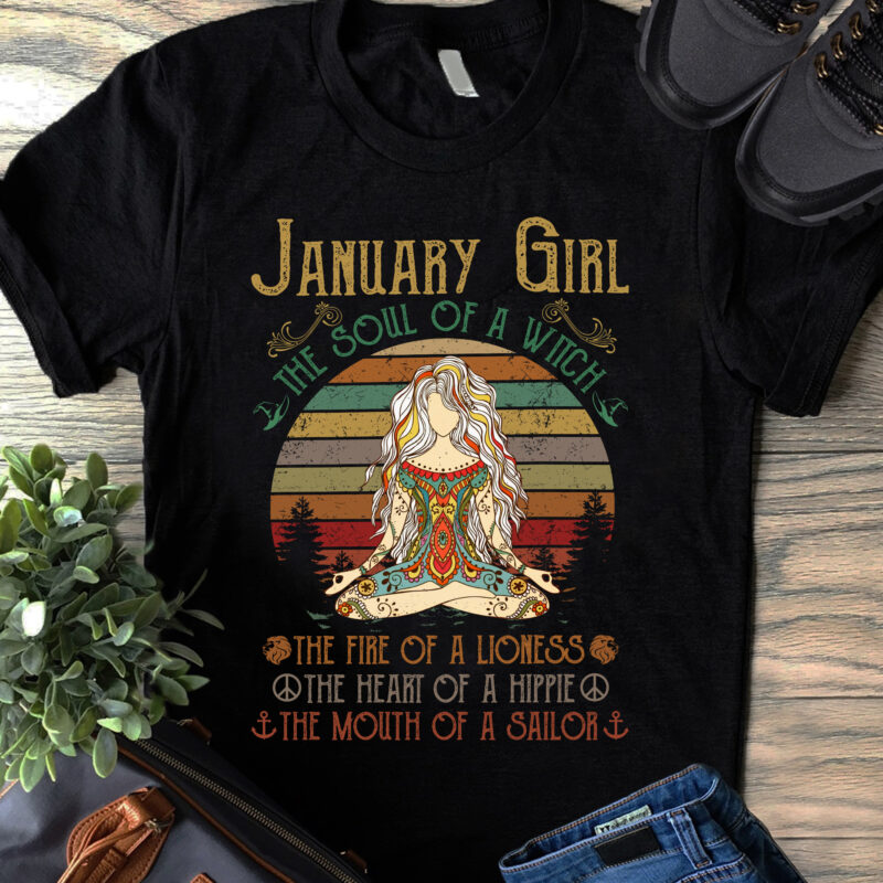 Vintage Yoga January Girl Shirt The Soul Of A Witch