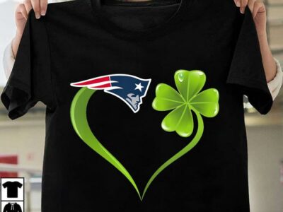 New Official Irish Patrick Day Shamrock Heart Football Team New England Patriot T Shirt