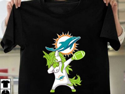 New Official Irish St Patrick Day Dabbing Unicorn Football Team Miami Dolphin T Shirt