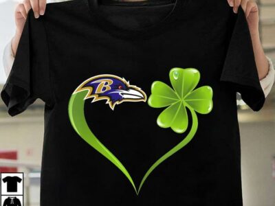 New Official Irish St Patrick Day Shamrock Heart Football Team Baltimore Raven T Shirt