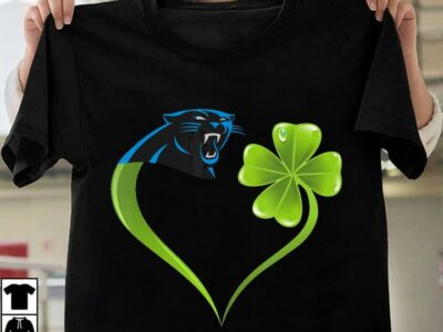 New Official Irish St Patrick Day Shamrock Heart Football Team Carolina Panther T Shirt