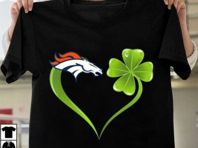 New Official Irish St Patrick Day Shamrock Heart Football Team Denver Bronco T Shirt