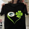 New Official Irish St Patrick Day Shamrock Heart Football Team Green Bay Packer T Shirt