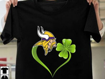 New Official Irish St Patrick Day Shamrock Heart Football Team Minnesota Viking T Shirt