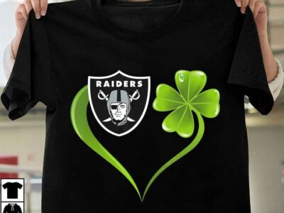 New Official Irish St Patrick Day Shamrock Heart Football Team Oakland Raider T Shirt
