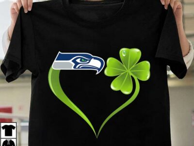 New Official Irish St Patrick Day Shamrock Heart Football Team Seattle Seahawk T Shirt