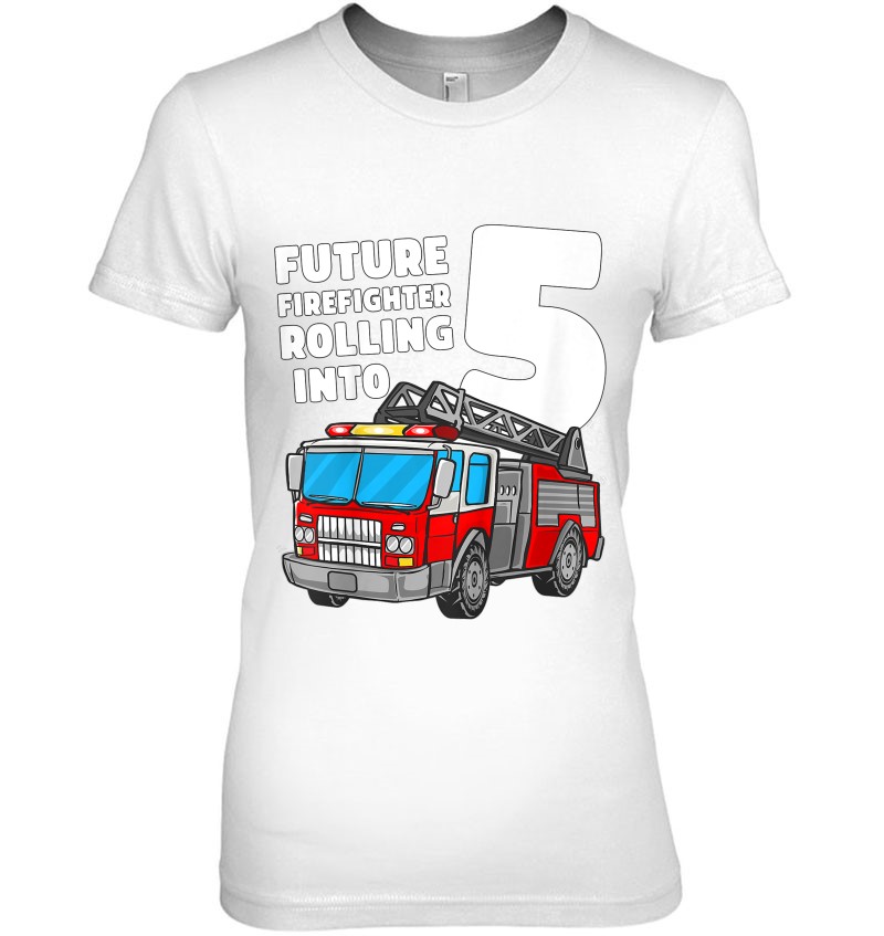 Kids Fire Truck 5Th Birthday Boy Shirt 5 Gift Fireman Firefighter