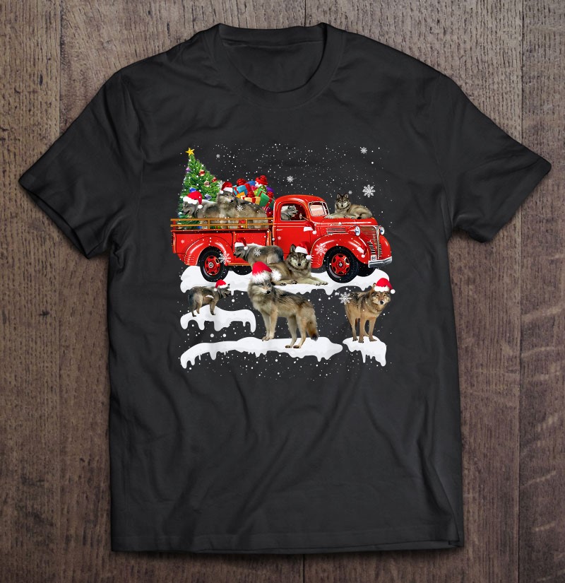 Wolf Riding Red Truck Merry Christmas X-Mas Ugly Gift