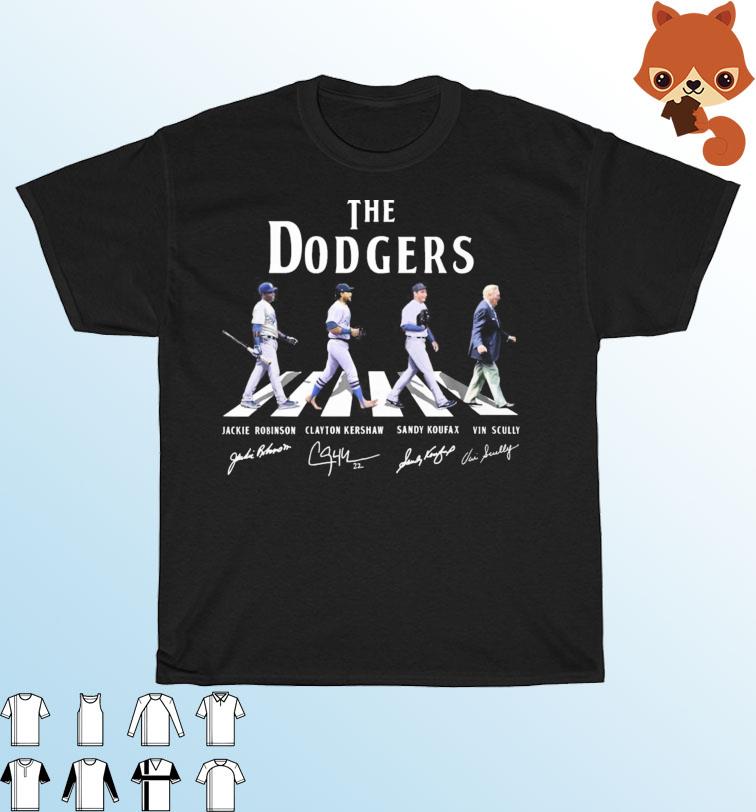 The Dodgers Robinson Kershaw Koufax And Scully Abbey Road 2022 Signatures Shirt