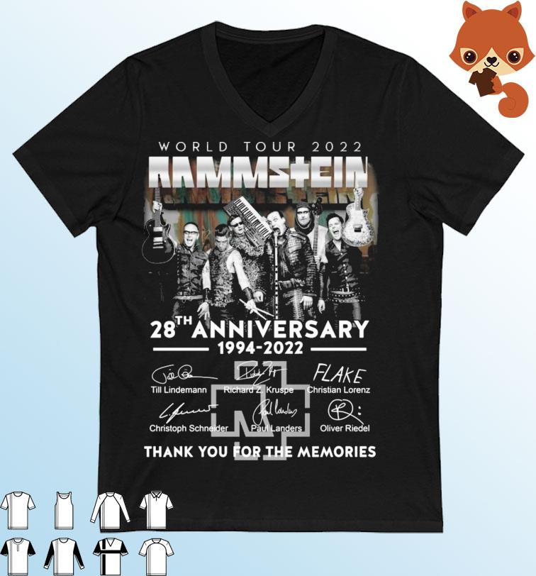 World Tour 2022 Rammstein 28th Anniversary 1994 2022 Signatures Thank You For The Memories T-Shirt