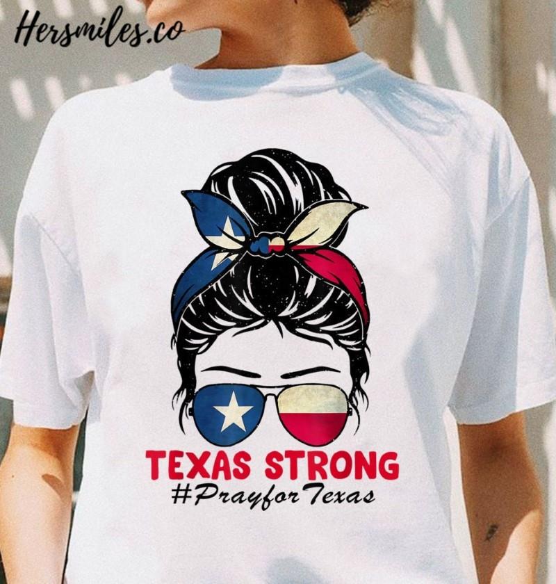 Pray for Uvalde Texas Strong Messy Bun Hair Shirt