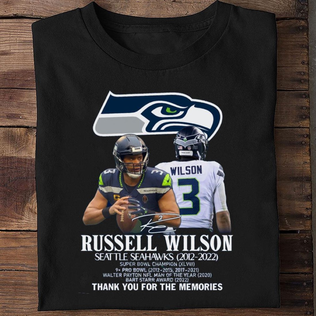Russell Wilson Signed Seattle Seahawks 2012-2022 Thank You For The Memories Shirt