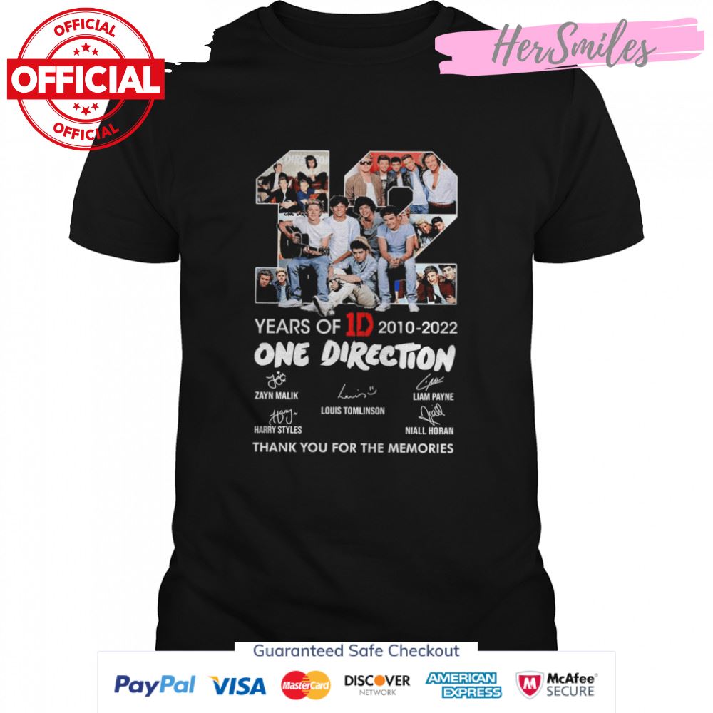 12 One Direction Incredible Years 2010-2022 Thank You For The Memories Signatures Shirt
