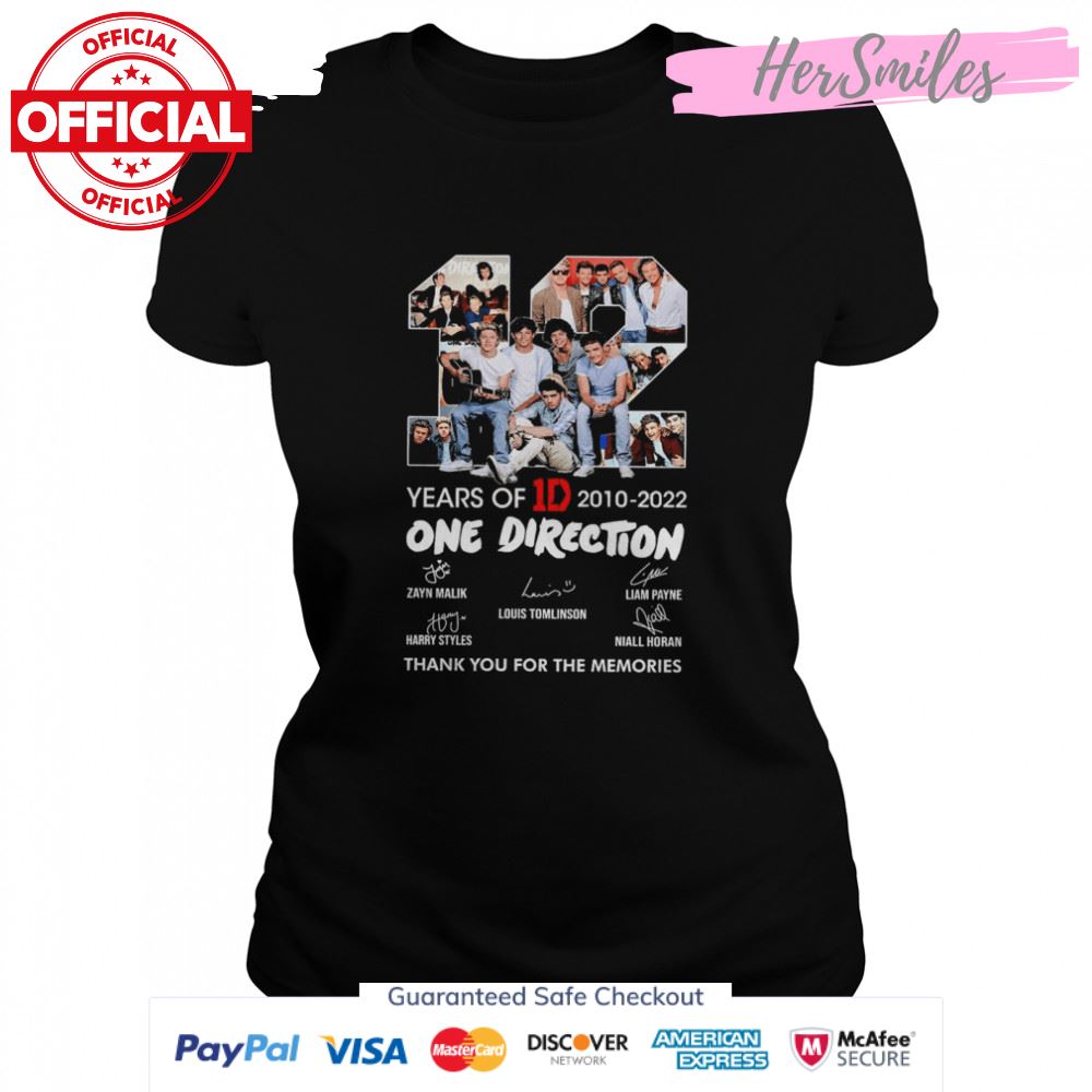 12 One Direction Incredible Years 2010-2022 Thank You For The Memories Signatures Shirt