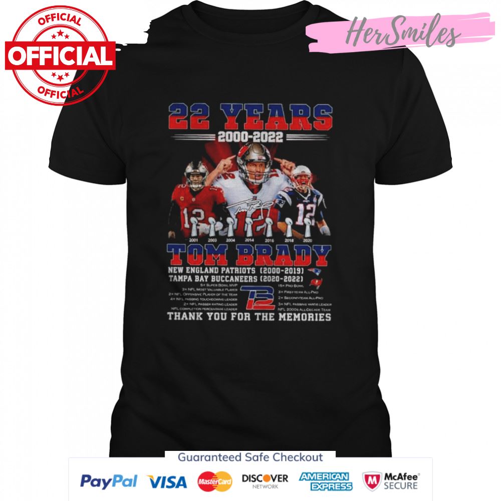 22 years 20002022 Tom Brady new england Patriots tampa bay buccaneers thank you for the memories shirt