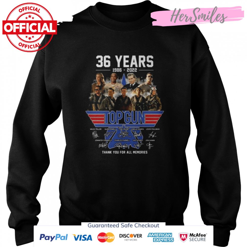 36 Years 1986 2022 Top Gun Signatures Thank You For All Memories Shirt 36 Years 1986 2022 Top Gun Signatures Thank You For All Memories Shirt