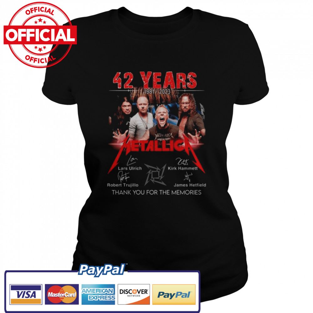 42 years 1981 2023 Metallica Lars Ulrich Kirk Hammett signatures thank shirt
