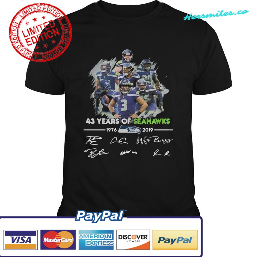 43 Years of Seattle Seahawks 1976-2019 signatures shirt