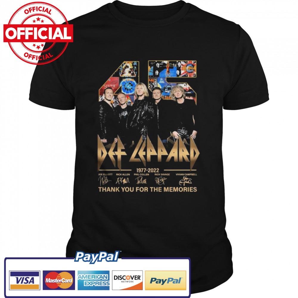 45 Years Of Def-Leppard 1977 2022 Signatures Thank You For The Memories T-Shirt