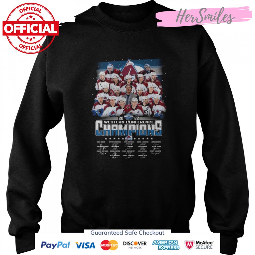 2022 Western Conference Champions Colorado Avalanche Hockey Team Signatures Shirt 2022 Western Conference Champions Colorado Avalanche Hockey Team Signatures Shirt