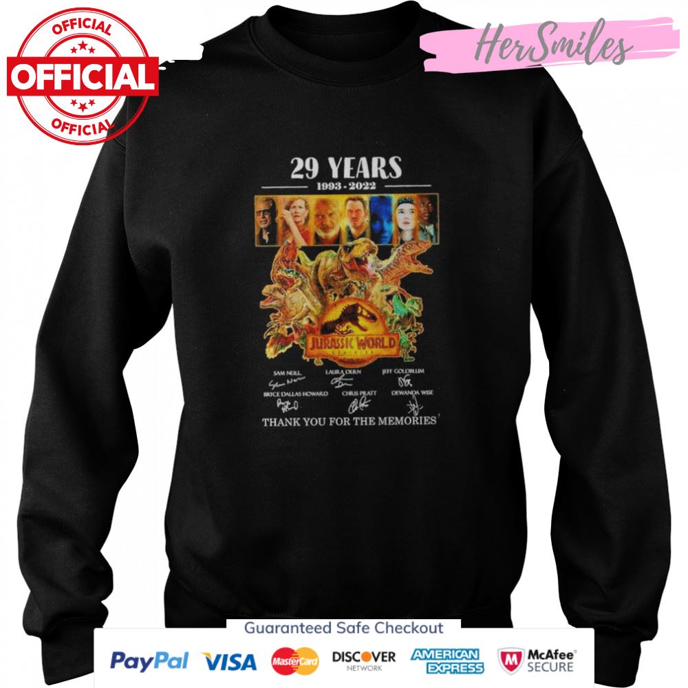29 Years 1993-2022 Jurassic World Dominion Thank You For The Memories Signatures T-Shirt 29 Years 1993-2022 Jurassic World Dominion Thank You For The Memories Signatures T-Shirt