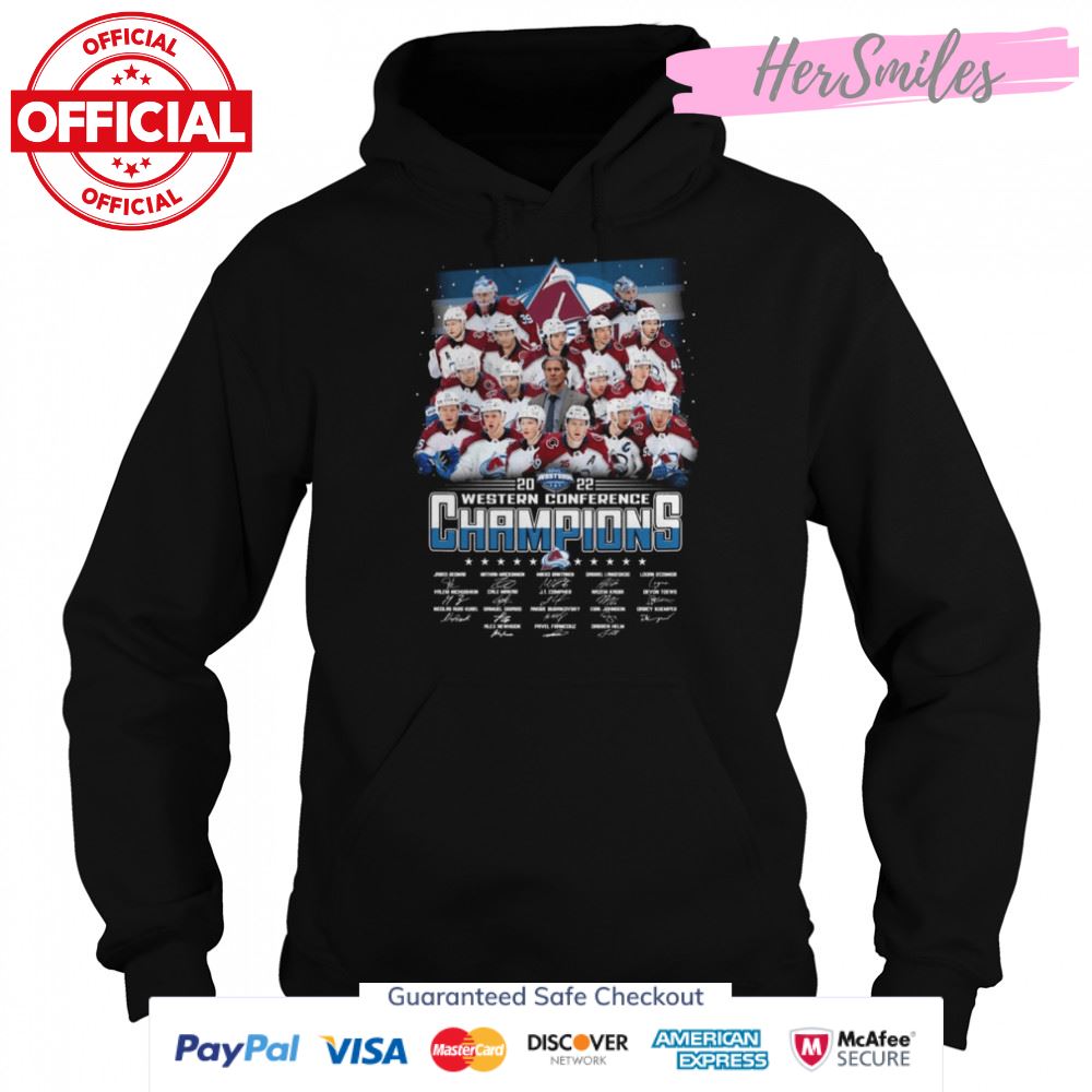 2022 Western Conference Champions Colorado Avalanche Hockey Team Signatures Shirt 2022 Western Conference Champions Colorado Avalanche Hockey Team Signatures Shirt