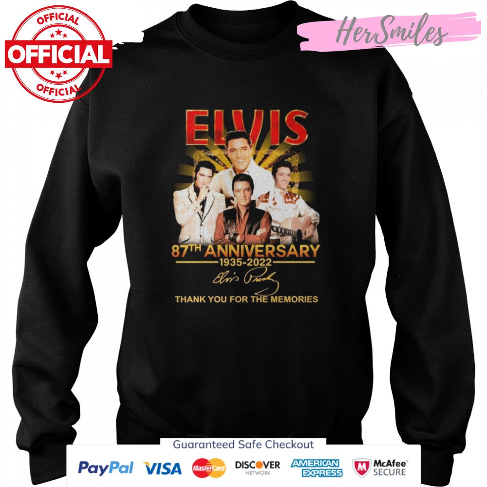 87th Anniversary Of Elvis Presley 1935-2022 Signature Thank You For The Memories Shirt 87th Anniversary Of Elvis Presley 1935-2022 Signature Thank You For The Memories Shirt