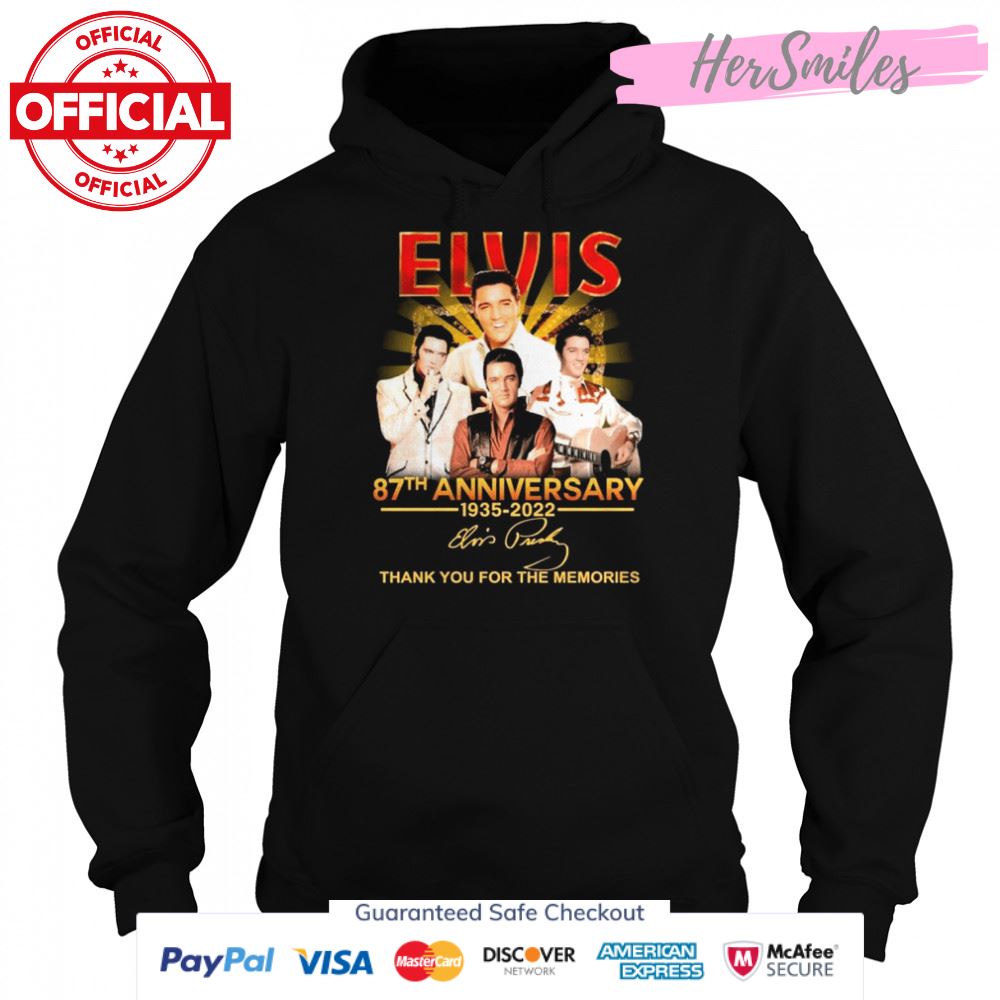 87th Anniversary Of Elvis Presley 1935-2022 Signature Thank You For The Memories Shirt 87th Anniversary Of Elvis Presley 1935-2022 Signature Thank You For The Memories Shirt