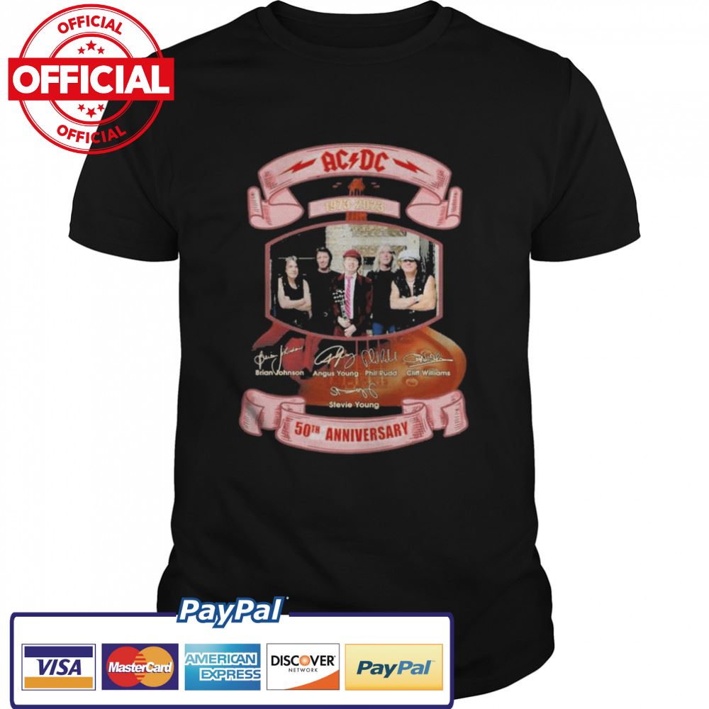 AC DC 1973 2023 50th anniversary Brian johnson Angus Young signatures shirt