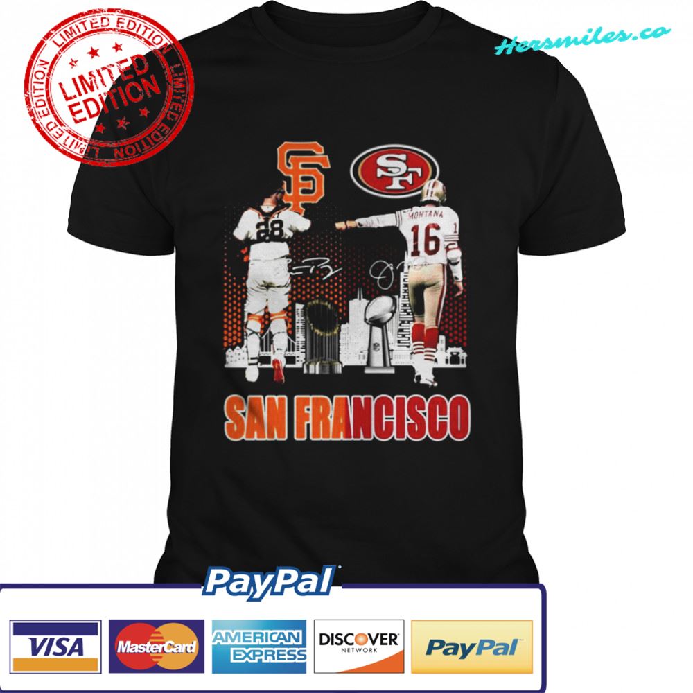 an Francisco sport San Francisco Giants Buster Posey and San Francisco 49ers Joe Montana signatures shirt