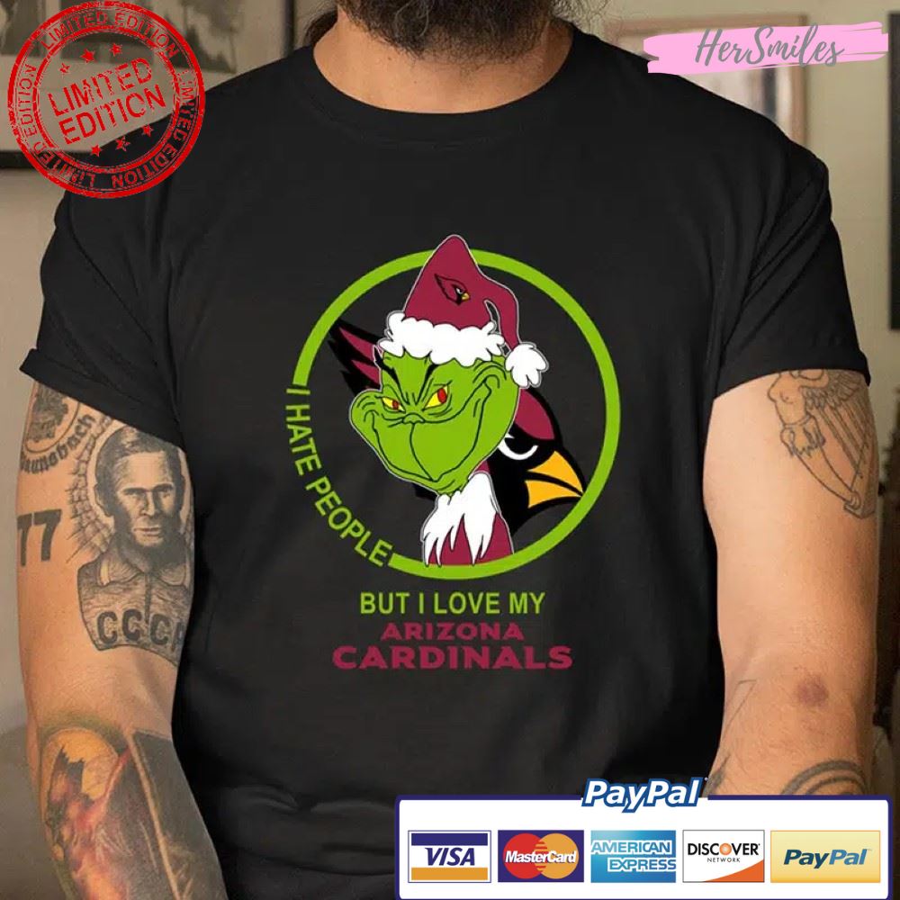 Arizona Cardinals NFL Christmas Grinch I Hate People But I Love My Favorite Football Team T Shirt