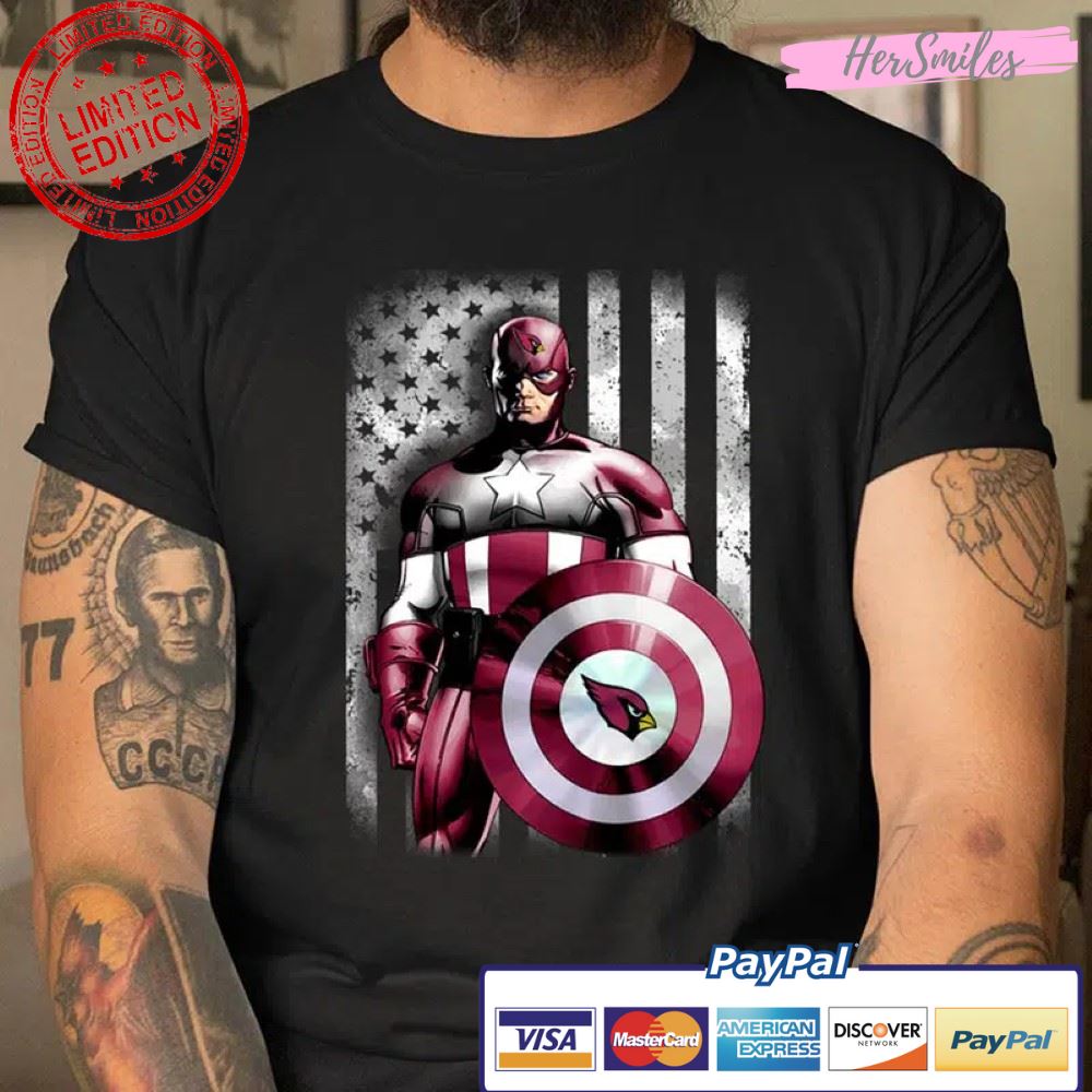 Arizona Cardinals NFL Football Captain America Marvel Avengers American Flag T Shirt