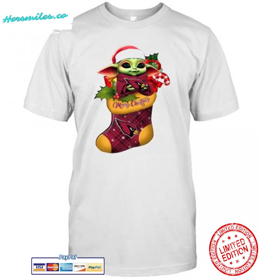 Baby Yoda Hug Arizona Cardinals Ornament Merry Christmas 2020 T-Shirt