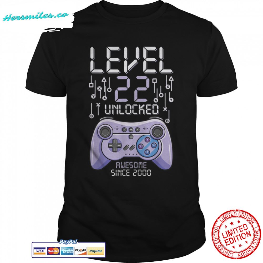 Birthday Gamer Level 22 Years Unlocked Awesome Since 2000 T-Shirt B09VYWSWT6