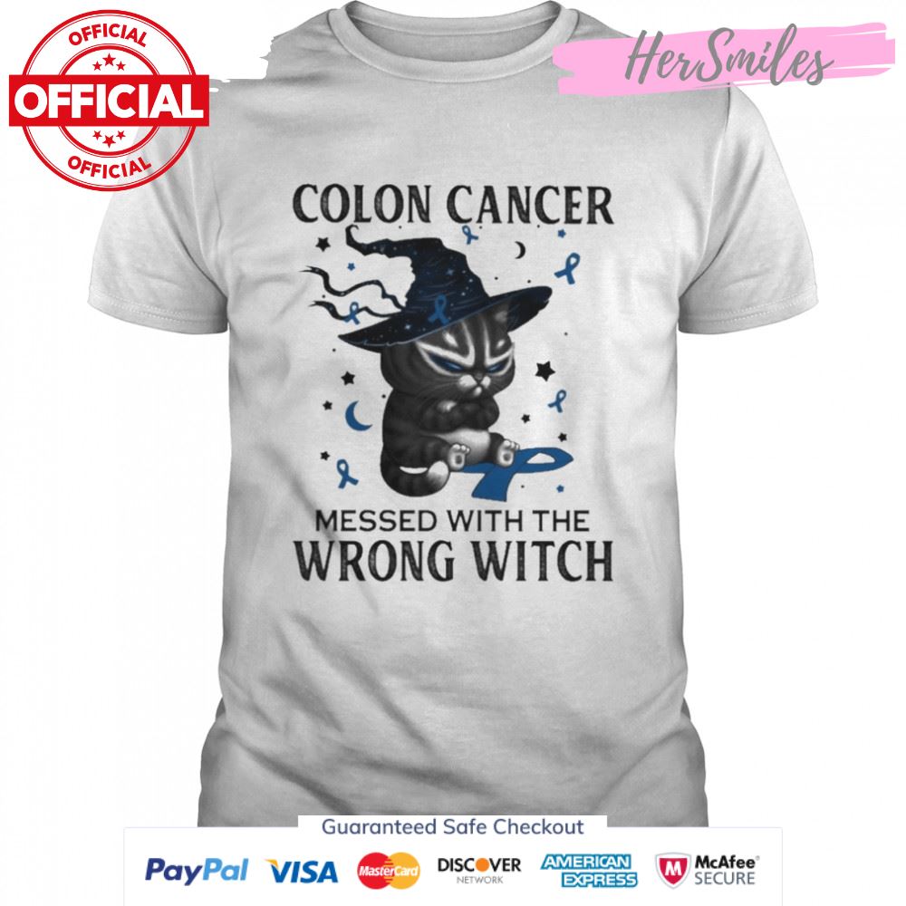 Black Cat Colon Cancer messed with the wrong Witch halloween shirt