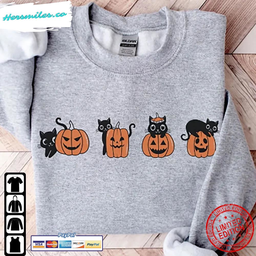 Black Cat Pumpkin Sweatshirt Halloween Gift For Cat Owner T-Shirt